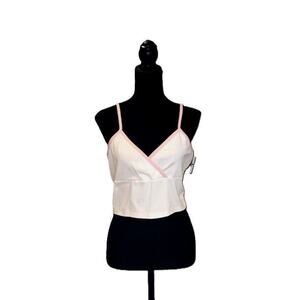 NWT BP Tank Cami White Pink Contrast Trim V-Neck Crop Sleeveless Soft Y2K 90's